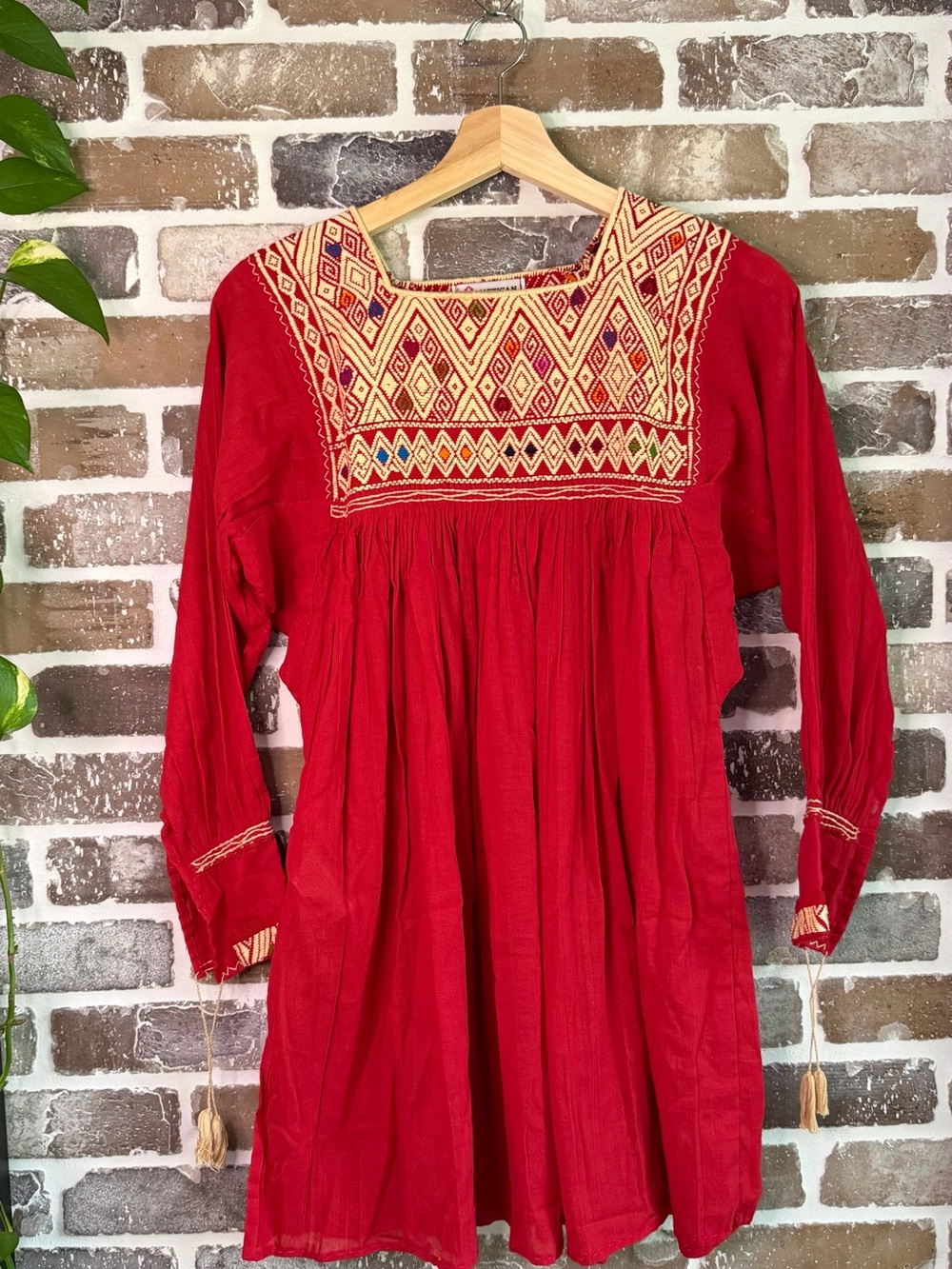 Handmade Red Mexican Dress with Embroidered Design